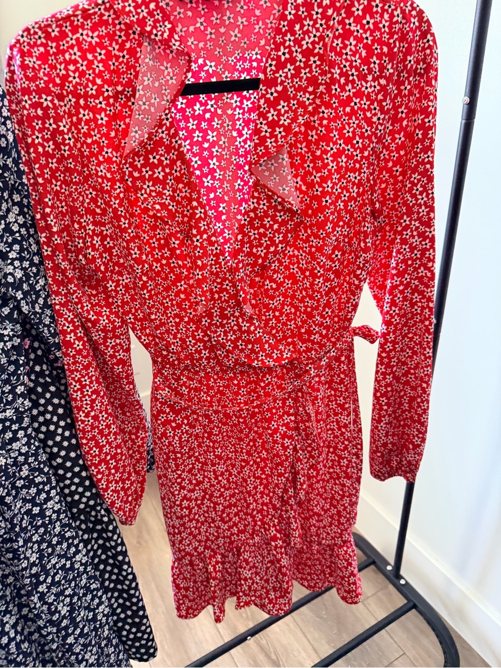 Dynamite Red Floral Long-Sleeve Wrap Dress